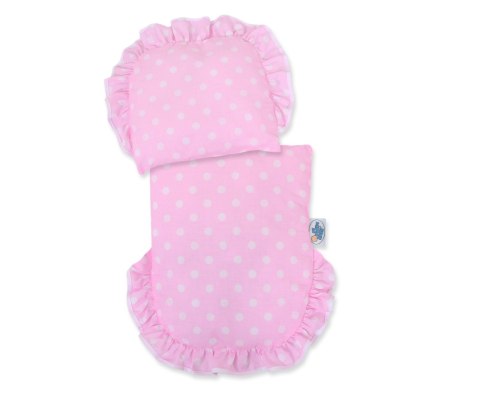 Wiklinowy wózek dla lalek pchacz z różową pościelką i miękką wyściółką STELLA - naturalny