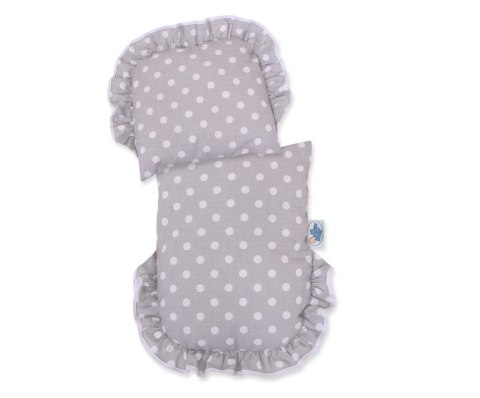 Wiklinowy wózek dla lalek pchacz z szarą pościelką i miękką wyściółką CHIARA - naturalny