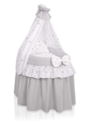 Wózek dla lalek Kosz Mojżesza dla lalek z baldachimem LAURA szary