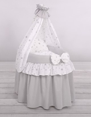 Wózek dla lalek Kosz Mojżesza dla lalek z baldachimem LAURA szary