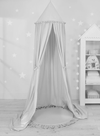 Zestaw: baldachim wiszący do pokoju dziecięcego bawełniany i mata z falbanką - szary