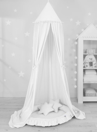 Zestaw: baldachim wiszący do pokoju dziecięcego, gniazdko z falbanką, poduszki - biały