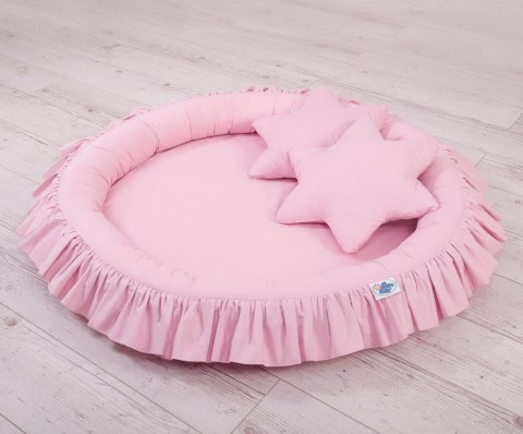 Zestaw: baldachim wiszący do pokoju dziecięcego, gniazdko z falbanką, poduszki - różowy