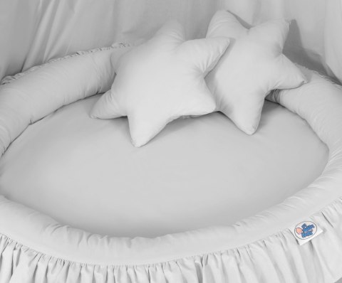 Zestaw: baldachim wiszący do pokoju dziecięcego, gniazdko z falbanką, poduszki - szary