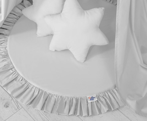 Zestaw: baldachim wiszący do pokoju dziecięcego, mata z falbanką, poduszki - szary