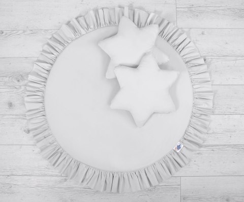 Zestaw: baldachim wiszący do pokoju dziecięcego, mata z falbanką, poduszki - szary