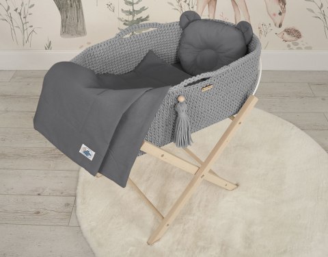 Kosz Mojżesza BOHO bawełniany Handmade z materacykiem - ciemny szary