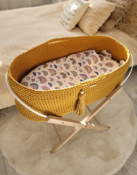 Kosz Mojżesza BOHO bawełniany Handmade z materacykiem - musztardowy