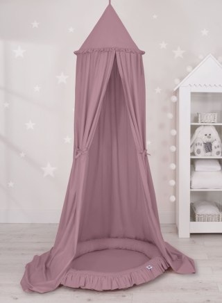 Zestaw: baldachim wiszący do pokoju dziecięcego bawełniany i gniazdko z falbanką - róż retro