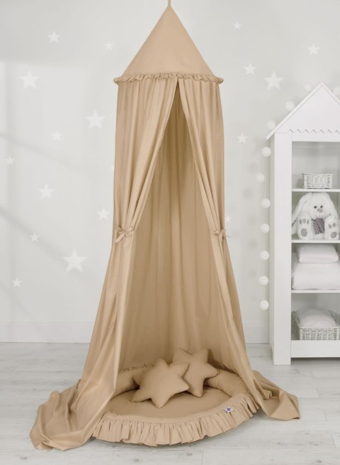 Zestaw: baldachim wiszący do pokoju dziecięcego, gniazdko z falbanką, poduszki - beżowy