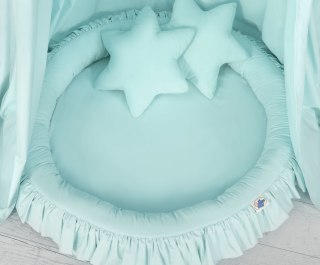 Zestaw: baldachim wiszący do pokoju dziecięcego, gniazdko z falbanką, poduszki - jasna mięta