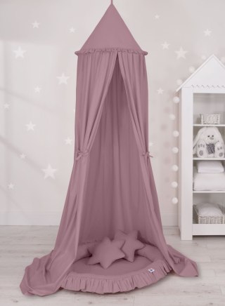 Zestaw: baldachim wiszący do pokoju dziecięcego, gniazdko z falbanką, poduszki - róż retro