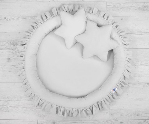 Zestaw: baldachim wiszący do pokoju dziecięcego, gniazdko z falbanką, poduszki - szary