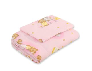 Komplet pościeli dla niemowląt z wypełnieniem 2-cz 75x100cm NEWBORN - Misie w chmurkach różowe
