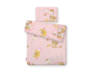 Komplet pościeli dla niemowląt z wypełnieniem 2-cz 75x100cm NEWBORN - Misie w chmurkach różowe