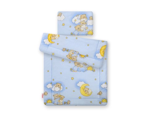 Komplet pościeli dla niemowląt z wypełnieniem 2-cz 75x100cm NEWBORN - misie w chmurkach niebieskie
