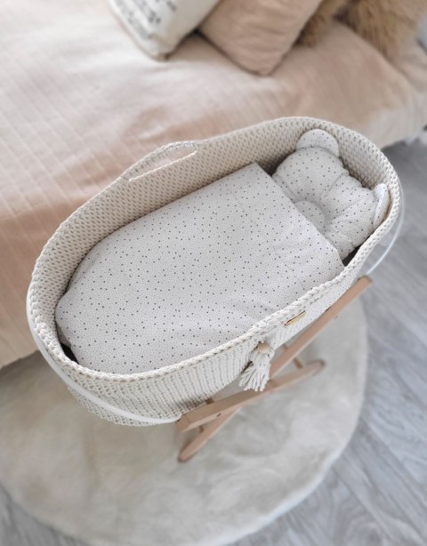 Kosz Mojżesza BOHO bawełniany Handmade z materacykiem - śmietanka