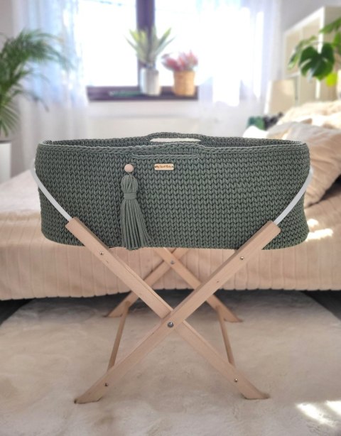 Kosz Mojżesza BOHO bawełniany Handmade z materacykiem - szałwia