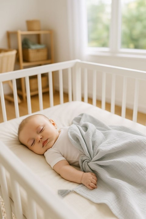 Muślinowy kocyk dla niemowląt z chwostami - szary