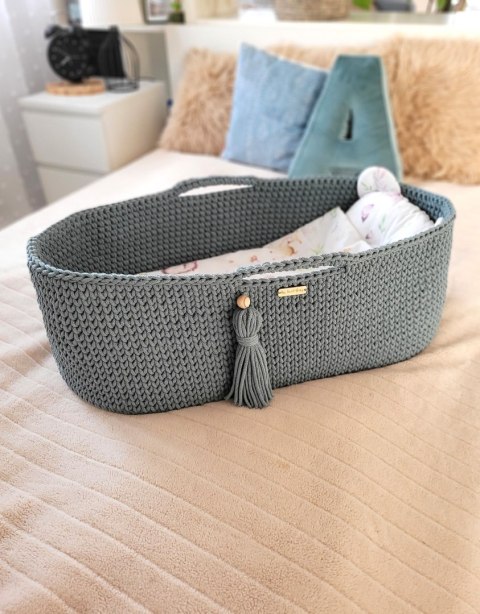 Kosz Mojżesza BOHO bawełniany Handmade z materacykiem - laurel