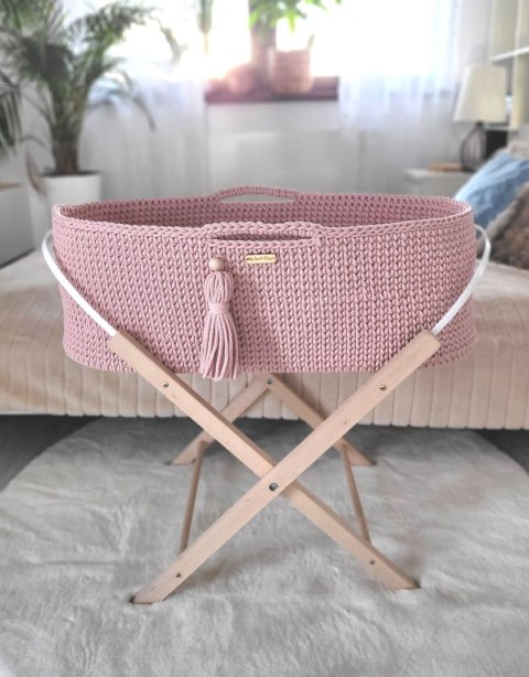 Kosz Mojżesza BOHO bawełniany Handmade z materacykiem - pastel pink