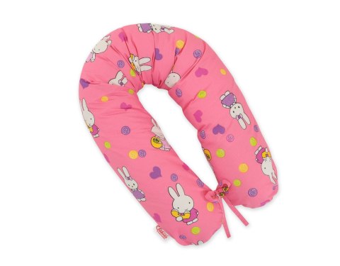 Poduszka ciążowa Longer dla kobiet w ciąży do spania + zdejmowana poszewka - Hallo rabbit pink