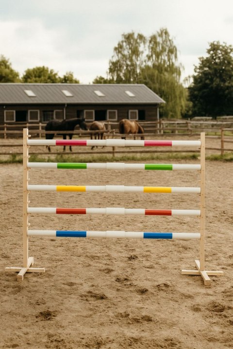 Przeszkoda skokowa do Hobby Horse 160cm, h-120 cm, dwie belki - różowa i niebieska