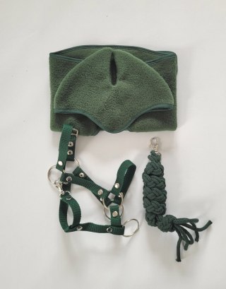 Zestaw dla Hobby Horse A3: polarowa derka + nauszniki - butelkowa zieleń