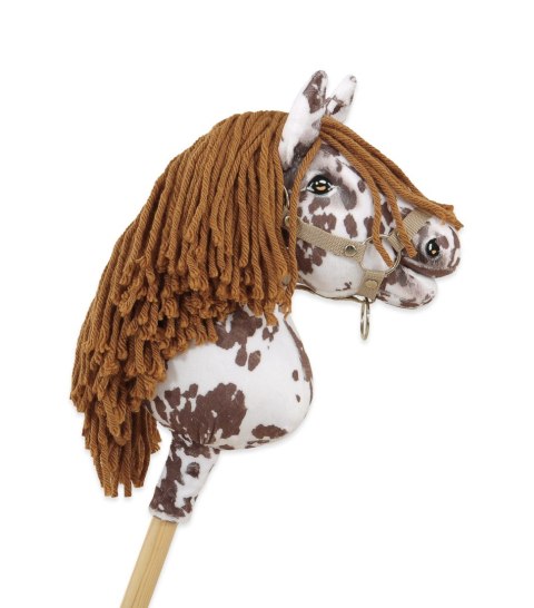 Hobby Horse Mały koń na kiju Premium tarantowaty biało-brązowy z brązową grzywą A4