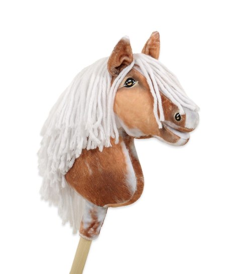 Hobby Horse Średni koń na kiju Premium srokaty tobiano z białą grzywą A4