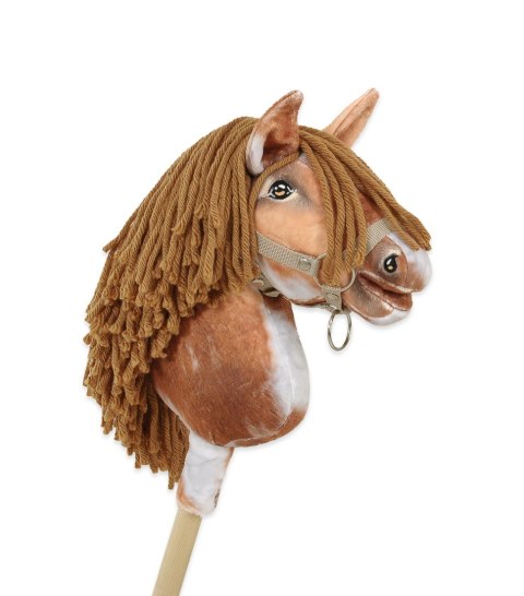 Hobby Horse Średni koń na kiju Premium srokaty tobiano z brązową grzywą A4