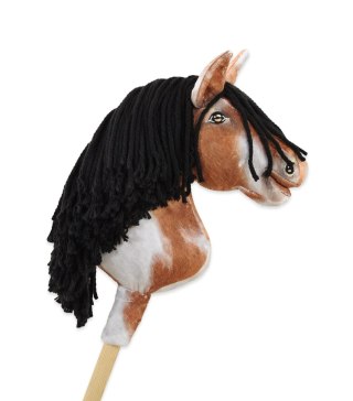 Hobby Horse Średni koń na kiju Premium srokaty tobiano z czarną grzywą A4