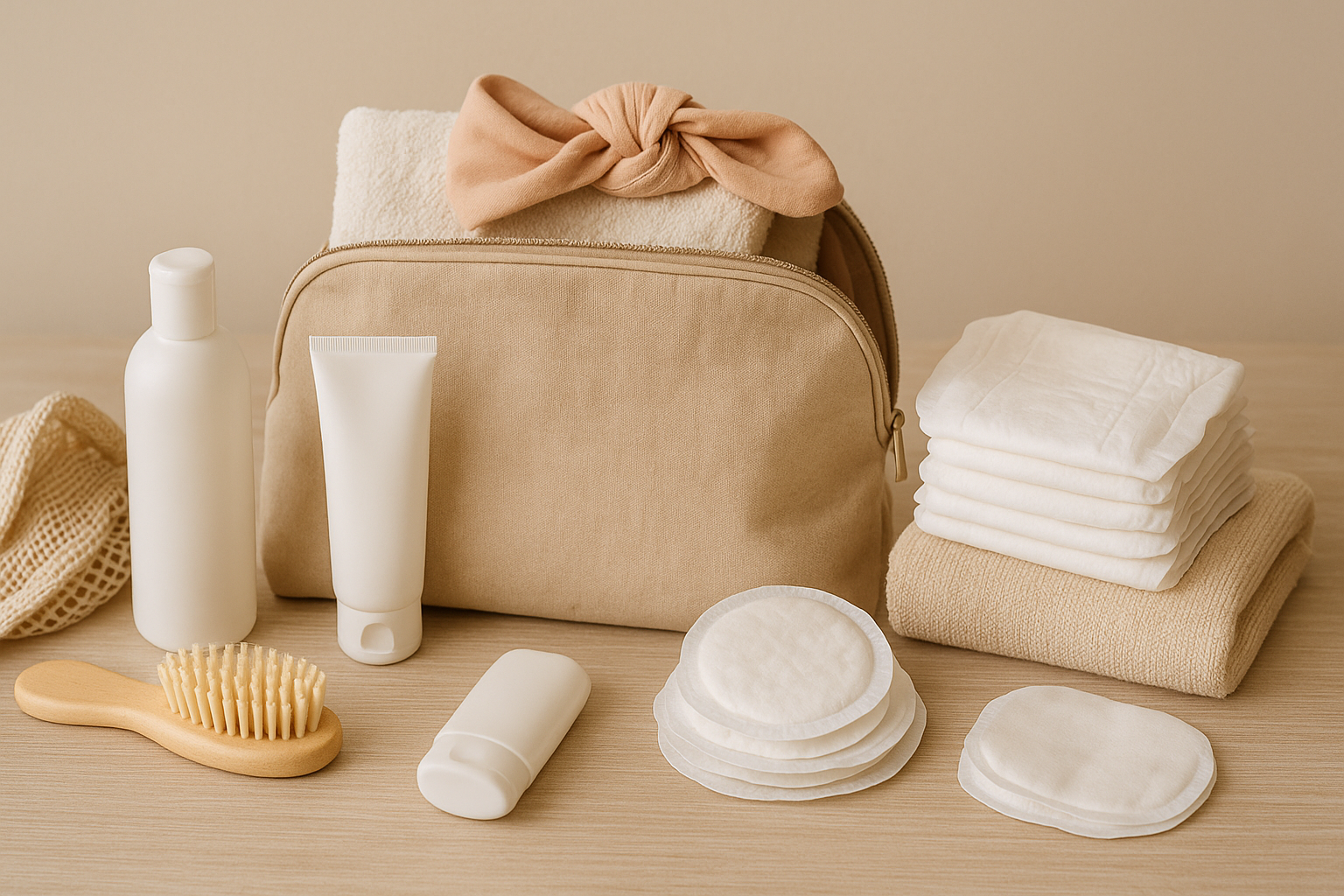 Kosmetyczka z produktami do higieny dla mamy po porodzie