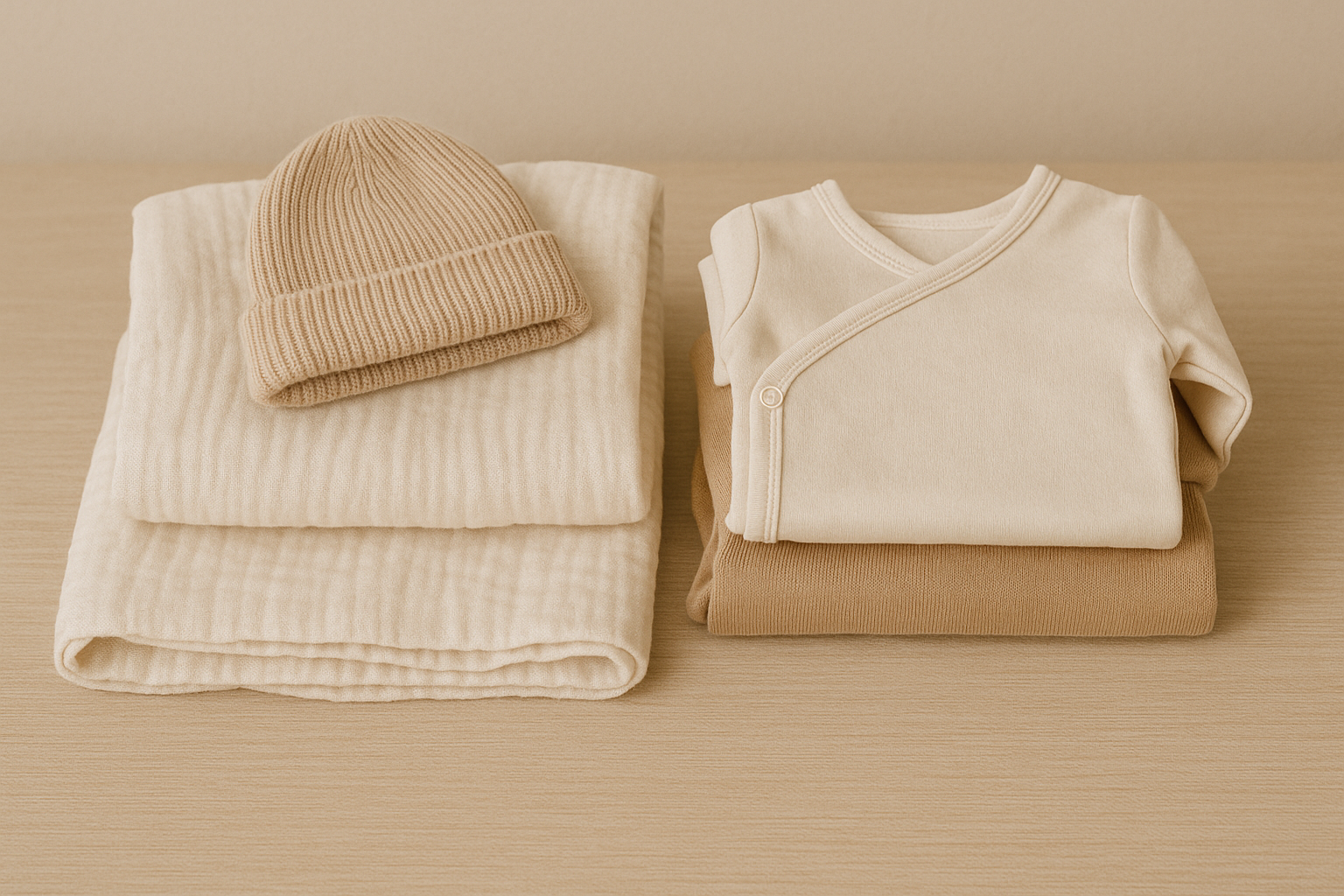 Ubranka dla noworodka i kocyk przygotowane do zabrania do szpitala