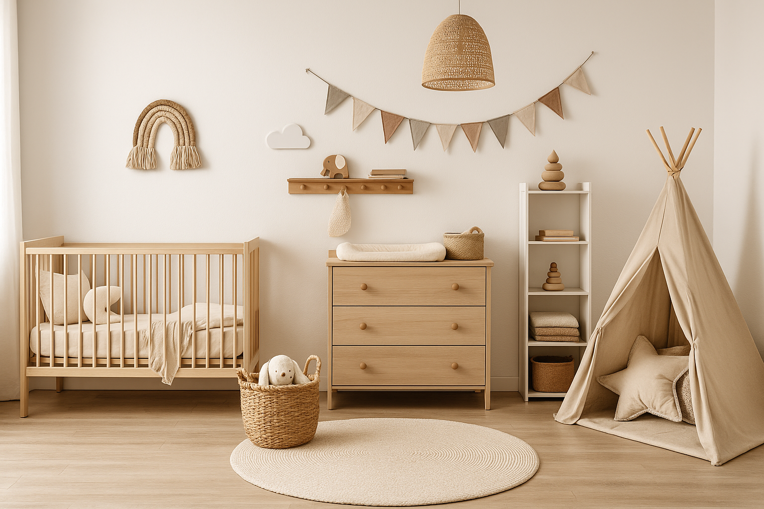 Pok&oacute;j dziecięcy w stylu skandynawskim urządzony w jasnych kolorach