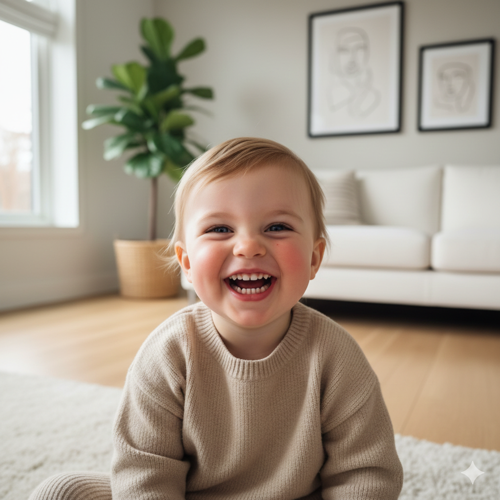 Dziecko śmiejące się podczas robienia zabawnych min