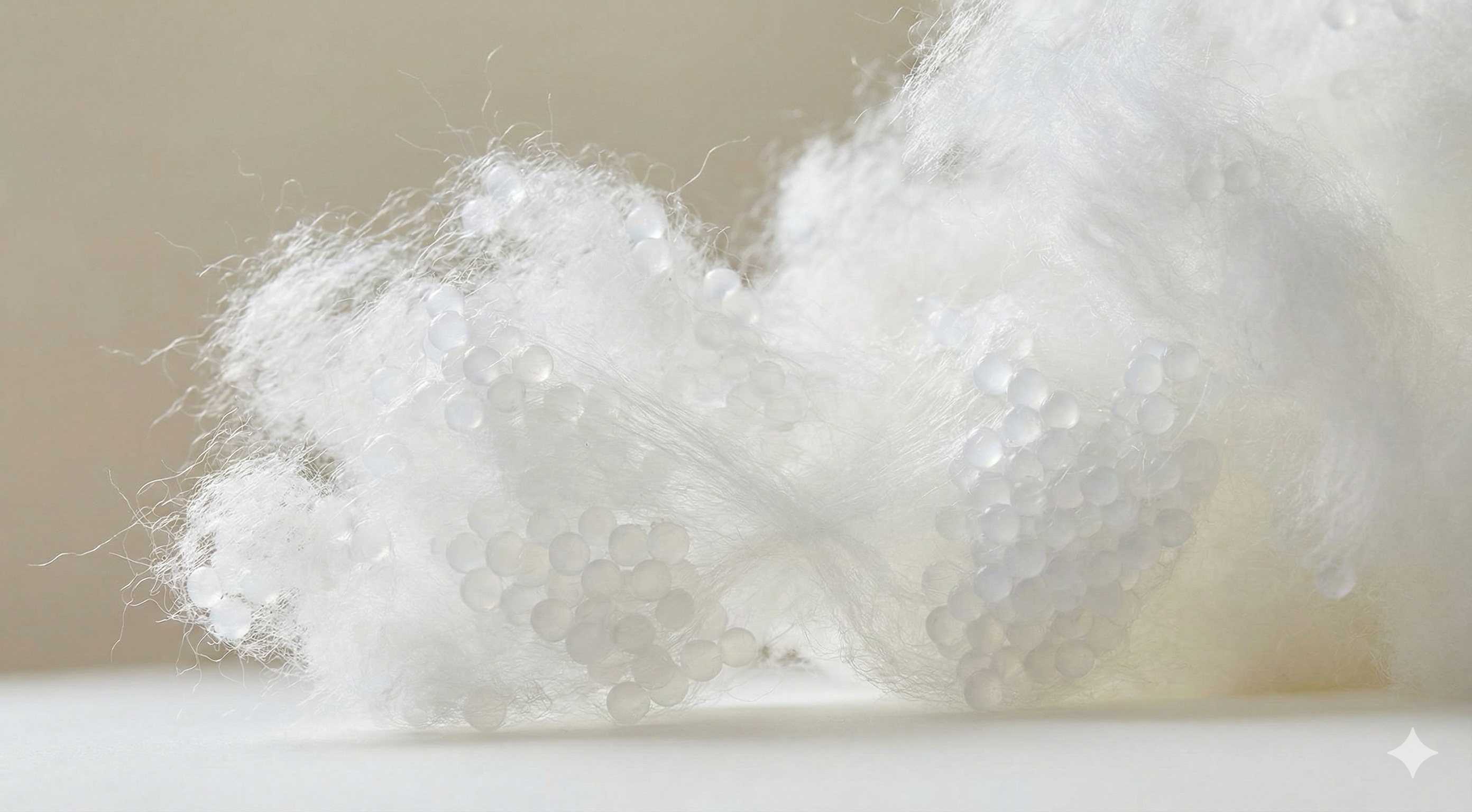 Zbliżenie na wypełnienie poduszki ciążowej &ndash; kulki silikonowe i drobne wł&oacute;kna